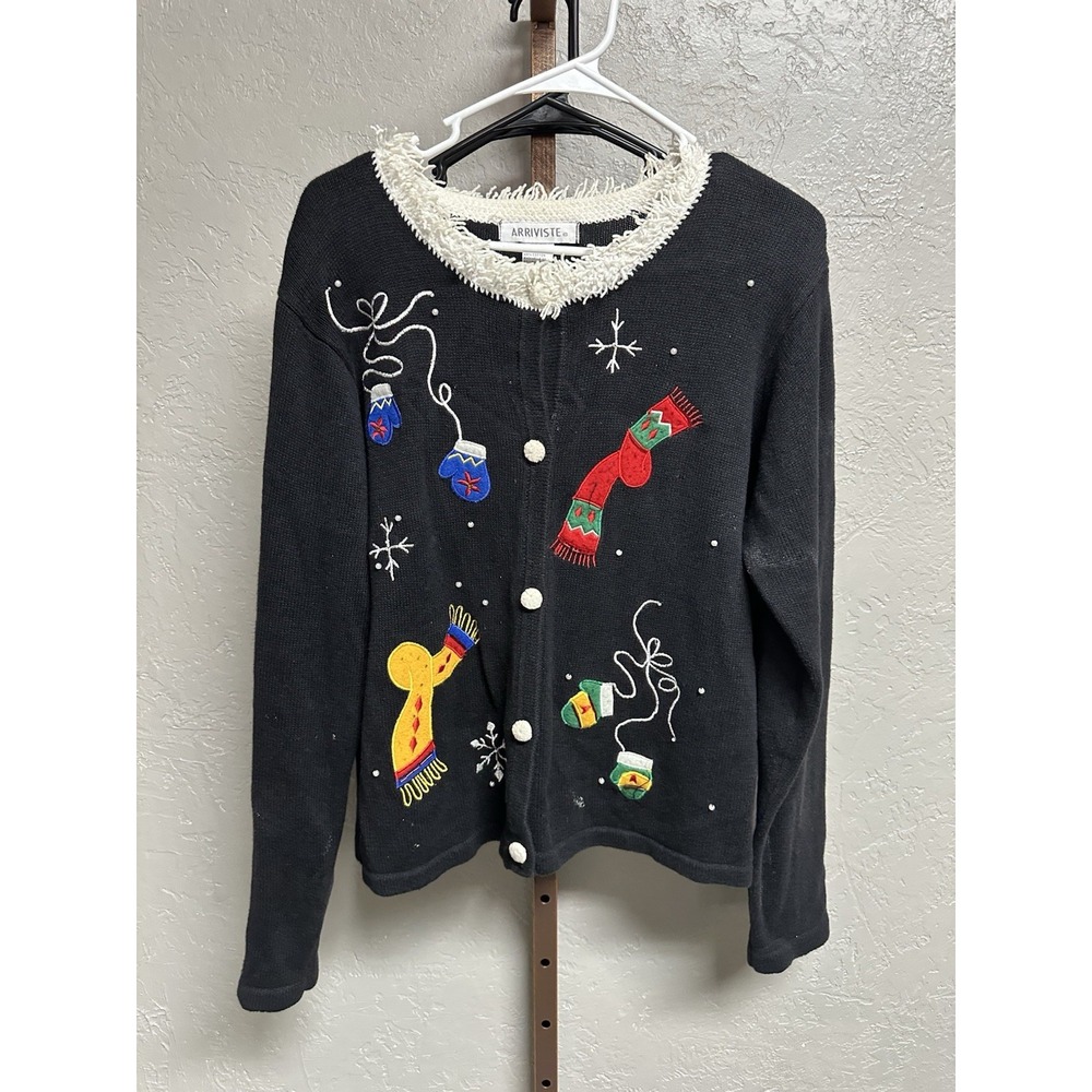 Arriviste Christmas Cardigan Sweater Embroidered Womens Size M